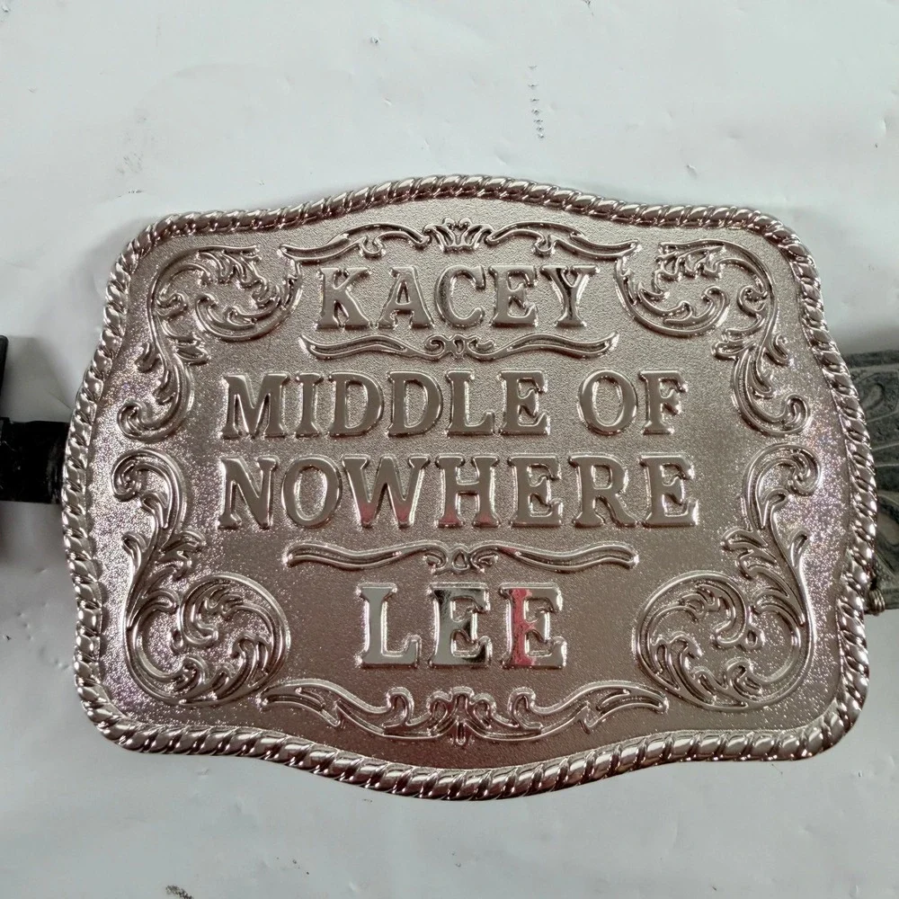 Kacey Musgrave Lee Floral Western Leather Belt Silver Custom Buckle Blue 2XL 2X